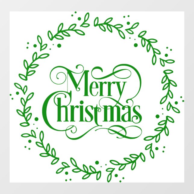 MERRY CHRISTMAS GREEN WREATH WINDOW CLING (Sheet)