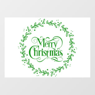 MERRY CHRISTMAS GREEN WREATH WINDOW CLING