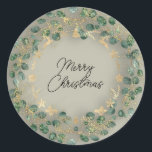Merry Christmas Green Wreath Woodland Wood Smoky Classic Round Sticker<br><div class="desc">A Christmas Gift Sticker,  a little bit glam a little bit rustic 
A fusion of styles 
FlorenceKdesign</div>