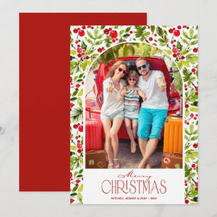 Merry Christmas Greenery and Holly Photo Holiday Card
