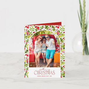 Merry Christmas Greenery and Holly Photo Holiday Card
