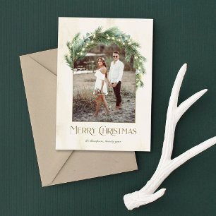 Merry Christmas Greenery Arch Frame Photo Holiday Card