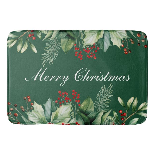 Merry Christmas Greenery  Bath Mat (Front)