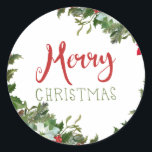 Merry Christmas greenery  Classic Round Sticker<br><div class="desc">classic</div>