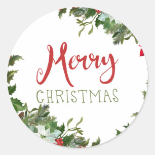 Merry Christmas greenery  Classic Round Sticker