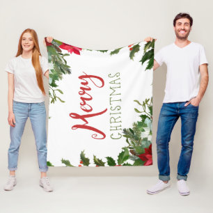 Merry Christmas greenery Fleece Blanket