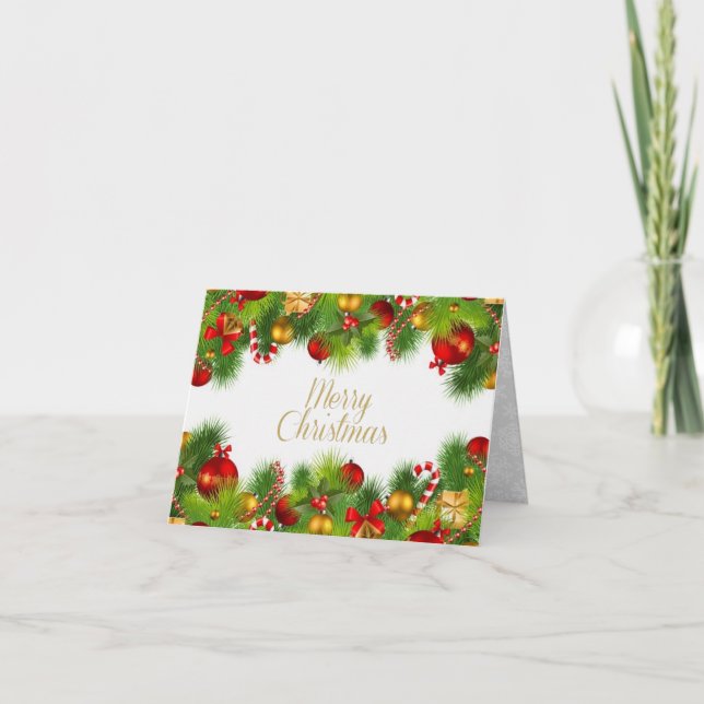 Merry Christmas Greenery Folded Greeting Card (Front)