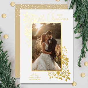 Merry Christmas Greenery Gold Foil Holiday Card