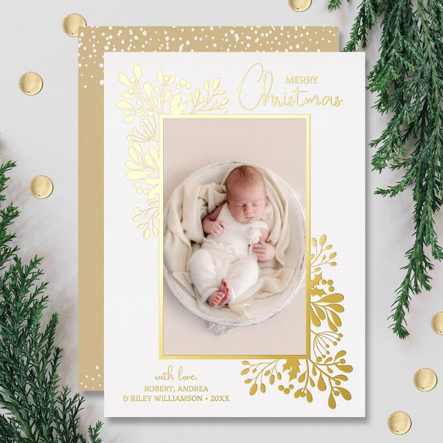 Merry Christmas Greenery Gold Foil Holiday Card (Creator Uploaded)