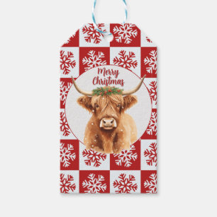 Merry Christmas Greenery Highland Miniature Cow Gift Tags