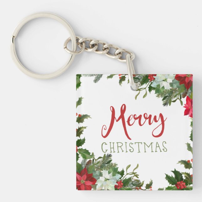 Merry Christmas greenery  Key Ring (Front)