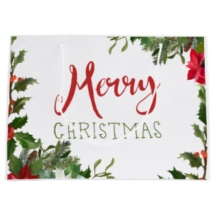Merry Christmas greenery  Large Gift Bag