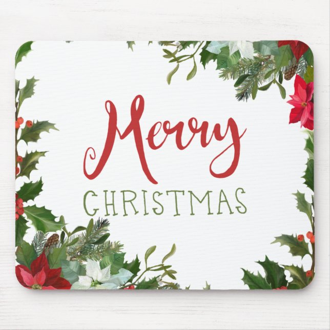 Merry Christmas greenery  Mouse Mat (Front)