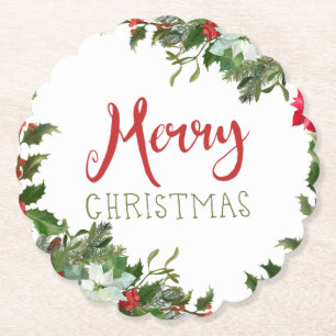 Merry Christmas greenery  Paper Coaster