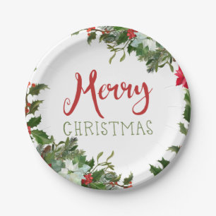Merry Christmas greenery Paper Plate