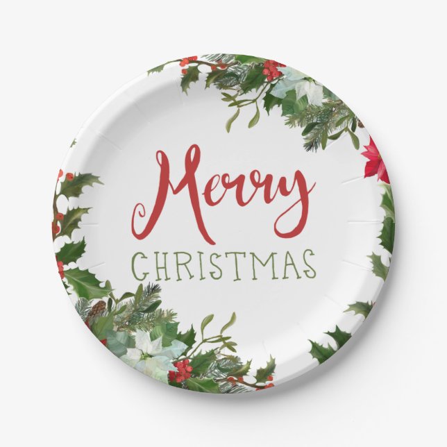 Merry Christmas greenery  Paper Plate (Front)