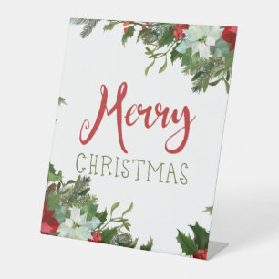 Merry Christmas greenery Pedestal Sign