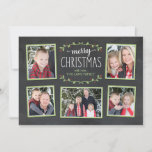 Merry Christmas Greenery Photo Card<br><div class="desc">Folk inspired Christmas greenery on a chalkboard backdrop.</div>