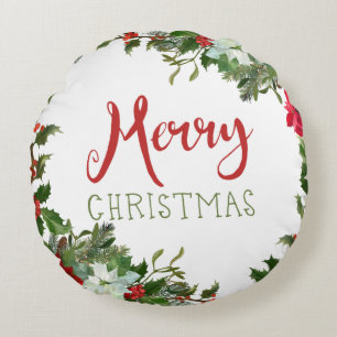 Merry Christmas greenery Round Cushion