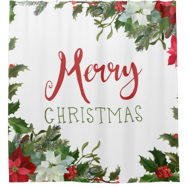 Merry Christmas greenery  Shower Curtain (Front)