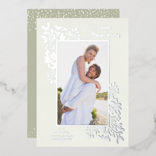 Merry Christmas Greenery Silver Foil Holiday Card