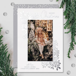Merry Christmas Greenery Silver Foil Holiday Card