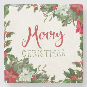 Merry Christmas greenery  Stone Coaster