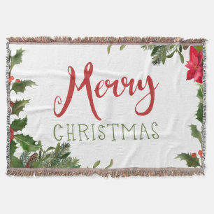 Merry Christmas greenery Throw Blanket