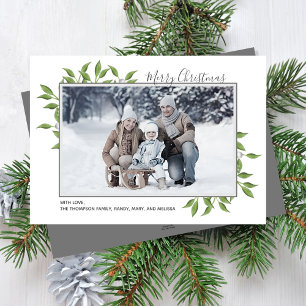 Merry Christmas Greenery Traditional Foliage Photo Holiday Card