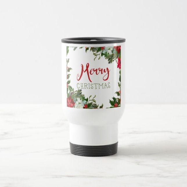 Merry Christmas greenery  Travel Mug (Center)