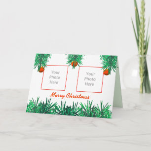 Merry Christmas Greens on White (photo frame) Holiday Card