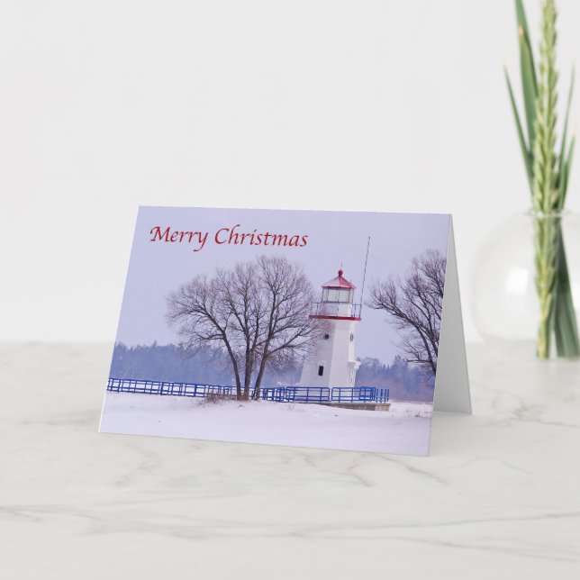 Merry Christmas Greeting Card Cheboygan Lighthouse (Front)