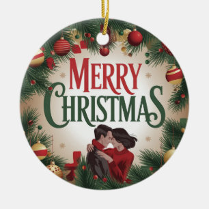 Merry Christmas Greeting Card for a Couple Ceramic Tree Decoration