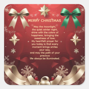Merry Christmas Greeting Card with Festive Ribbons Square Sticker