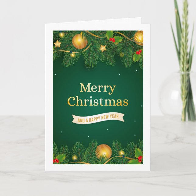 Merry Christmas Greeting Card with Santa and Snow (Front)