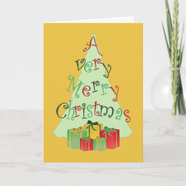 Merry Christmas Greeting Card with Tree and Gifts (Front)