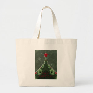 Merry Christmas Greeting - Fractal Tree and Star Large Tote Bag