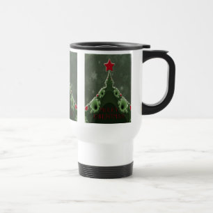 Merry Christmas Greeting - Fractal Tree and Star Travel Mug