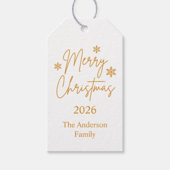 Merry Christmas Greeting Gold  Gift Tags (Front)
