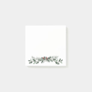 Merry Christmas greeting mistletoe and pine wreath Post-it Notes