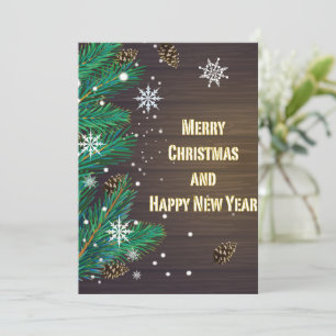 Merry Christmas greeting on a wooden background Holiday Card