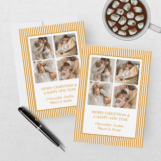 Merry Christmas Greeting Photo Collage Gold Holiday Card