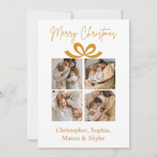 Merry Christmas Greeting Photo Collage Gold Holiday Card
