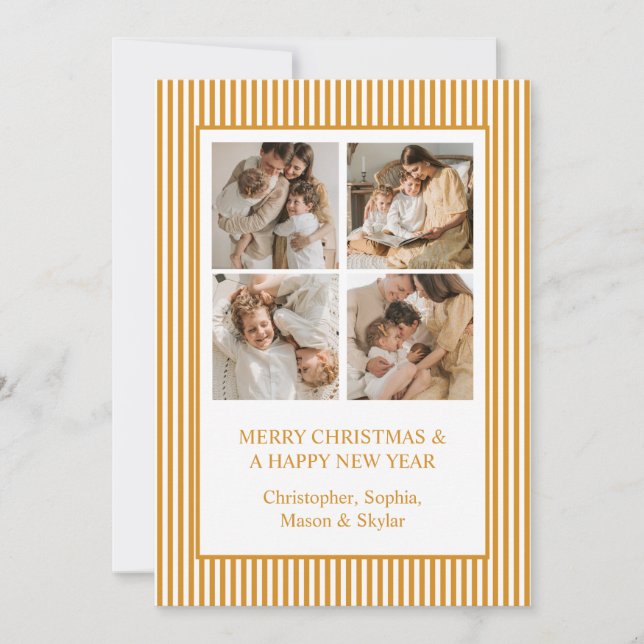 Merry Christmas Greeting Photo Collage Gold  Holiday Card (Front)