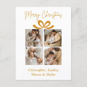 Merry Christmas Greeting Photo Collage Gold  Postcard