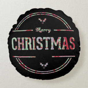 Merry Christmas Greeting Round Pillow