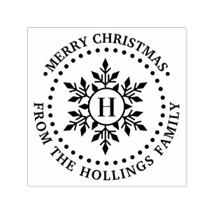 Merry Christmas Greeting Snowflake Name Initial Self-inking Stamp