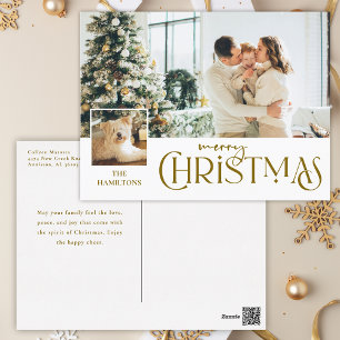 Merry Christmas Greeting with Photo Insert Gold Holiday Postcard