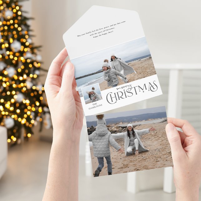 Merry Christmas Greeting with Photo Insert Silver All In One Invitation (Creator Uploaded)