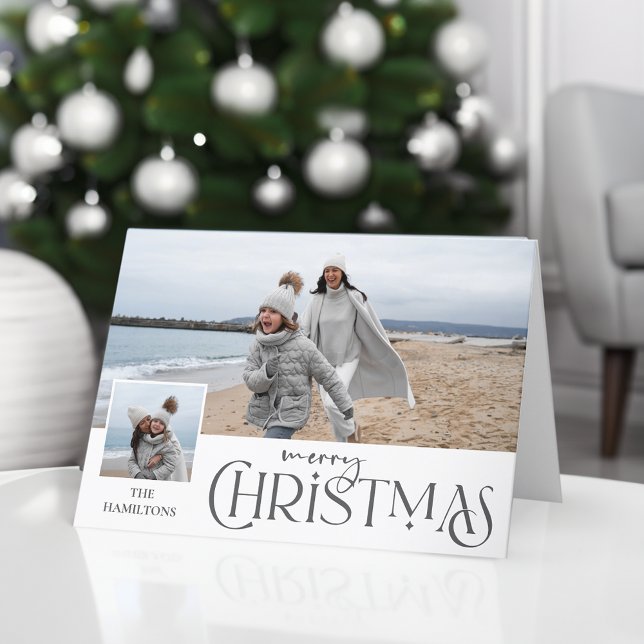 Merry Christmas Greeting with Photo Insert Silver Holiday Card (Creator Uploaded)